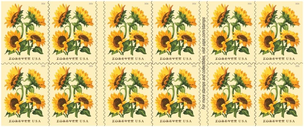 2026 Sunflower Forever Postage Stamps – Book of 20 First-Class Mail Flowers