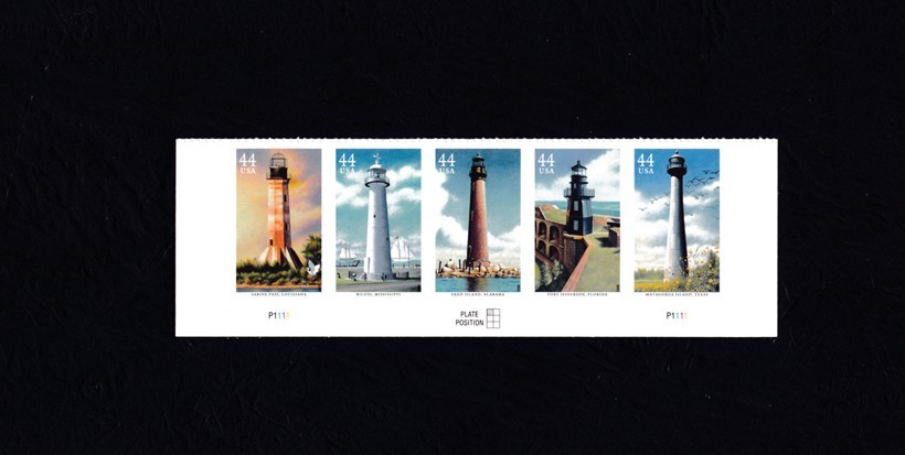 USPS Gulf Coast Lighthouses Stamps strip bottom #4409-4413 MNH 2009