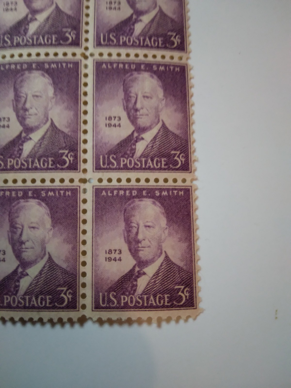 ANTIQUE RARE 1873-1944 ALFRED E. SMITH 3 CENT PURPLE UNUSED STAMP SHEET