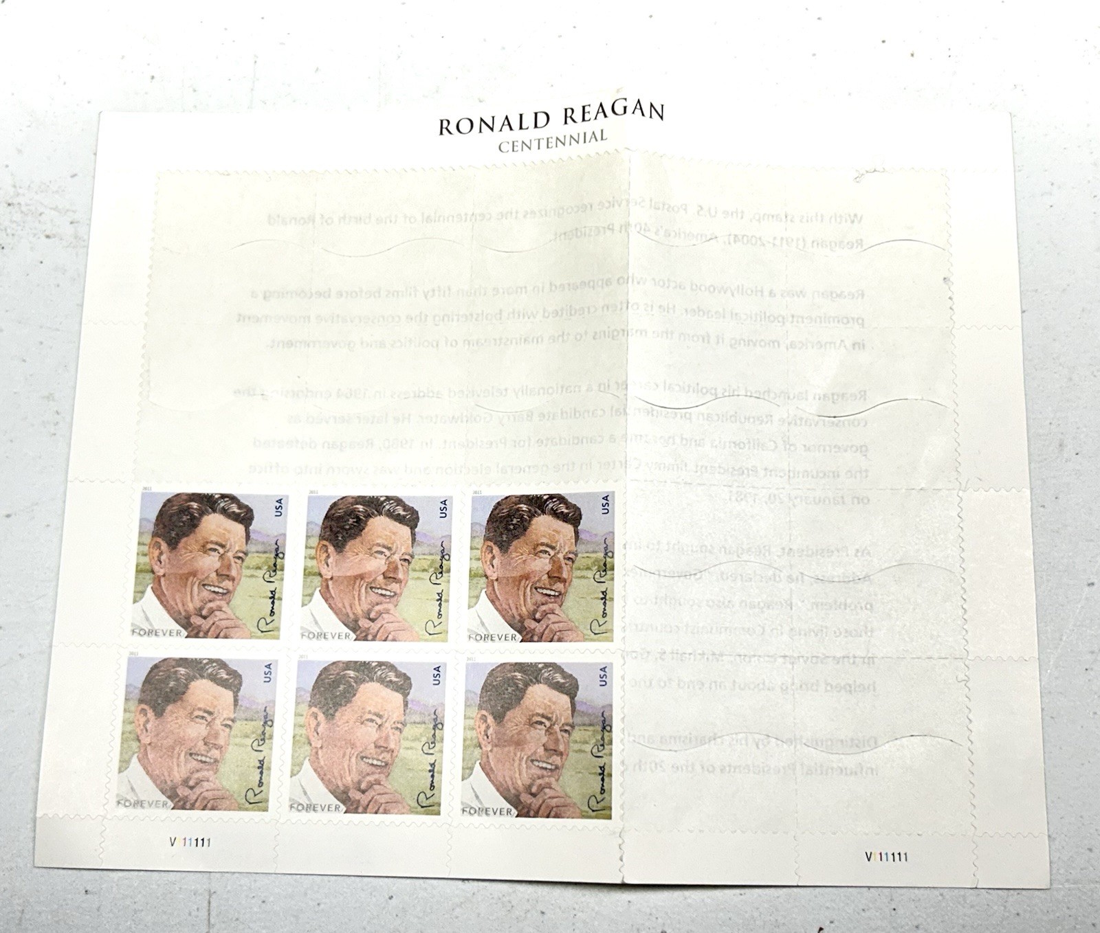 USPS 2010 Ronald Reagan Centennial Forever Stamps Block of 6– 40th President MNH