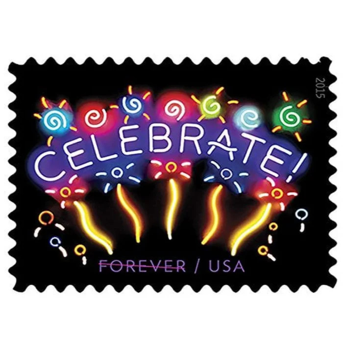 Neon Celebrate! USPS First-Class Mail Forever Postage Stamps – 1 Sheet of 20