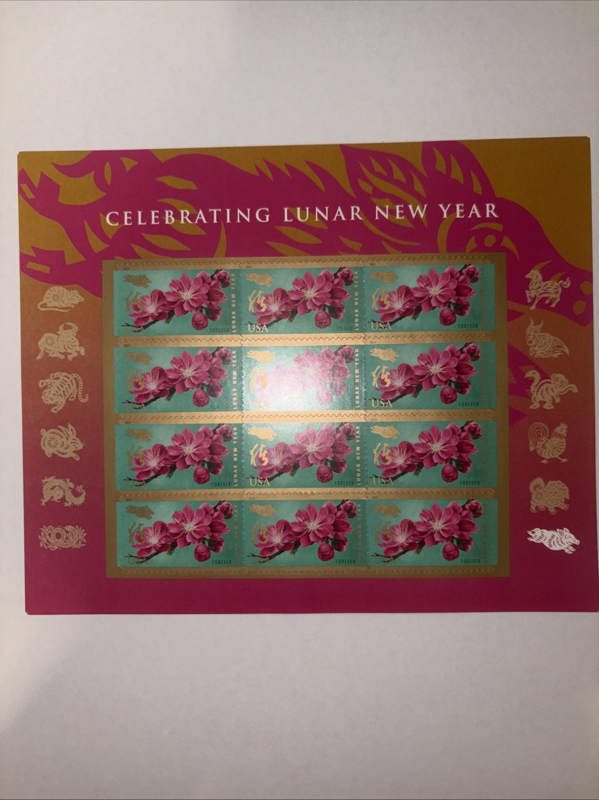 Forever stamps Celebrating Lunar New Year pane sheet of 12 Year of the Dragon