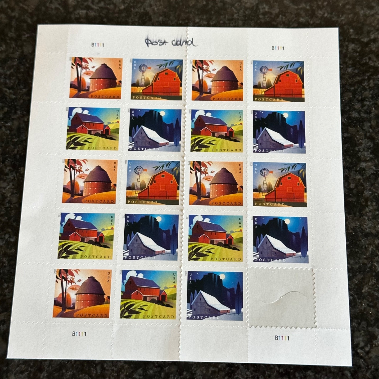 2021 USPS Barn POSTCARD Forever Postage Stamps – Sheet of 20 Stamps MNH