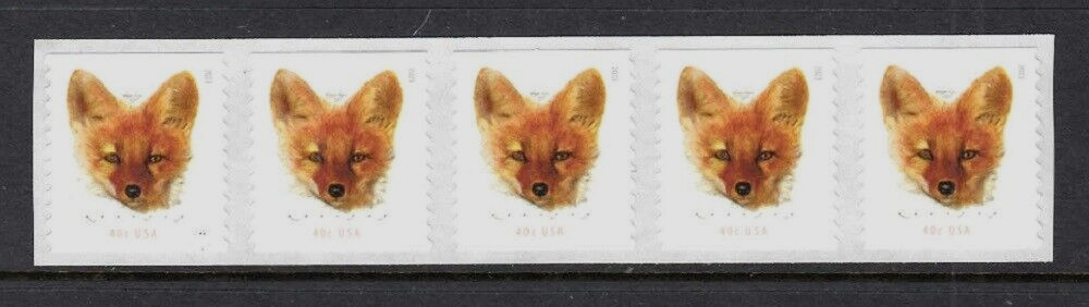 USA SC# 5743 RED FOX 40c. STRIP OF 5 – MNH (NO PLATE#)