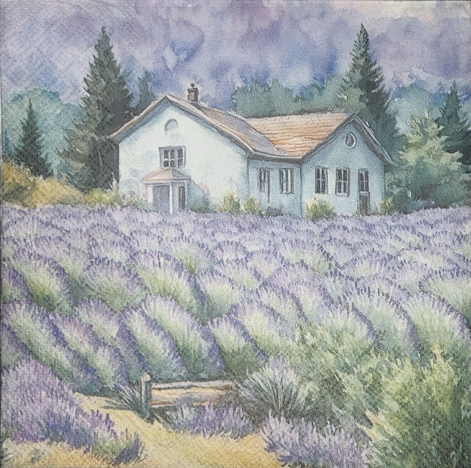 Three Paper LUNCHEON Decoupage Napkin Lavender Fields/farmhouse Teacup /purple