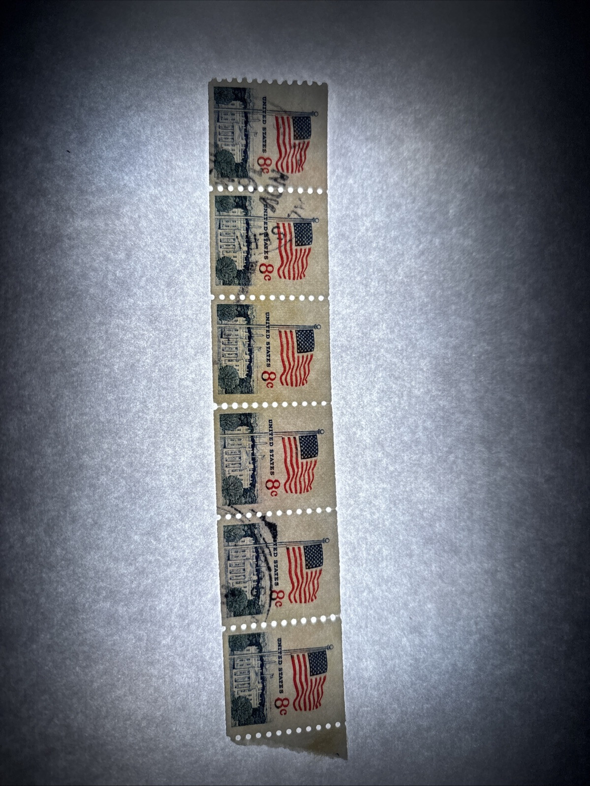 6 Connected United States 8c Stamps With White House And United States Flag