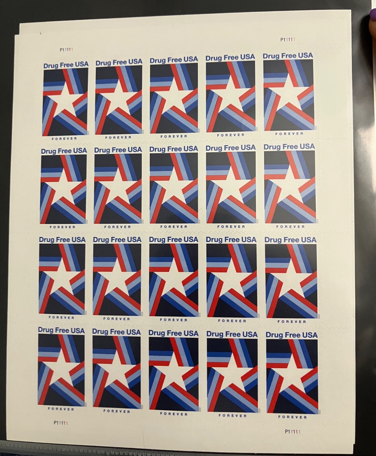Drug Free USA 20 count USA Forever stamps sheet-NEVER USED