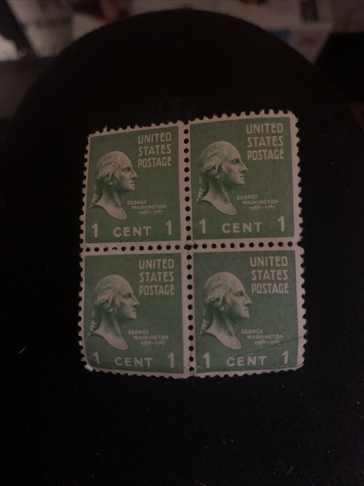 Unused Set of 4 Green George Washington 1 Cent stamp 1709-1797