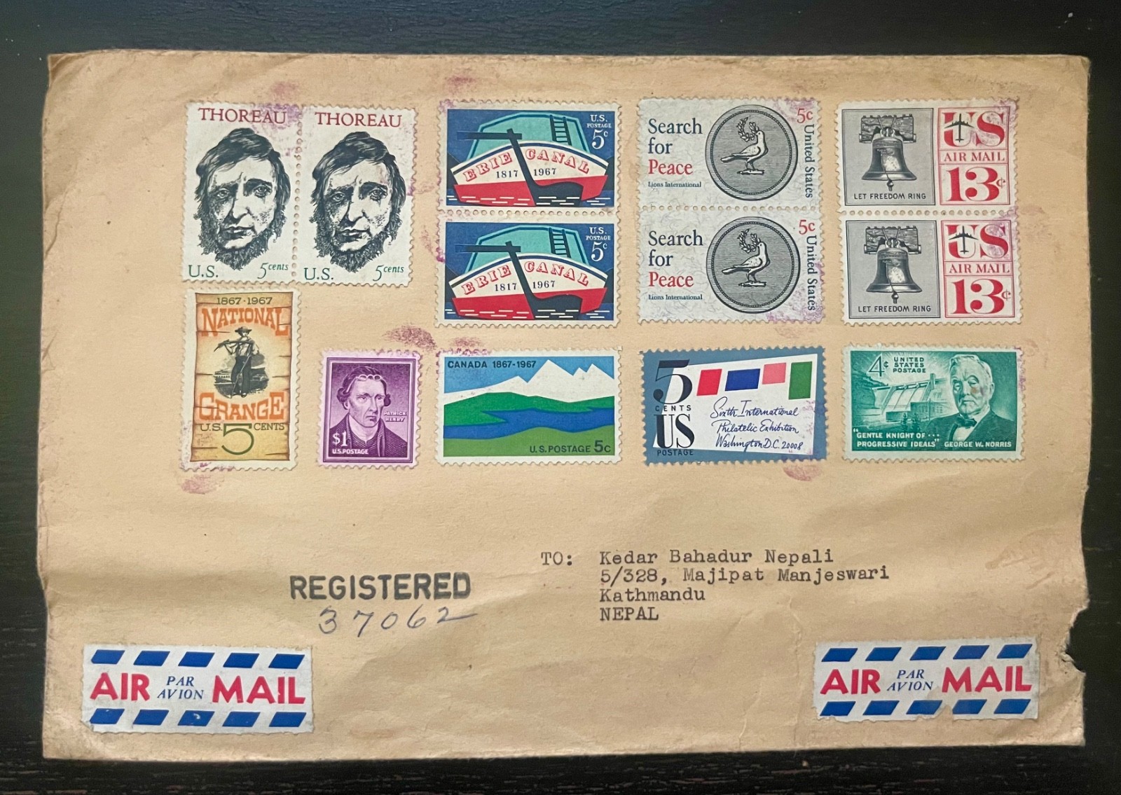 🇺🇸 USA 1971 Registered Airmail Cover to Kathmandu Nepal – Multi-Stamp Franking