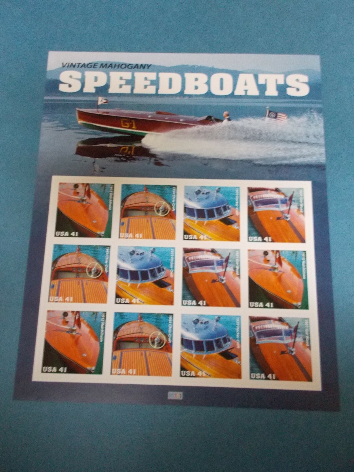 #4160-63 VINATAGE MAHOGANY SPEEDBOATS Pane of 12 41 Cent Stamps MNH 2006