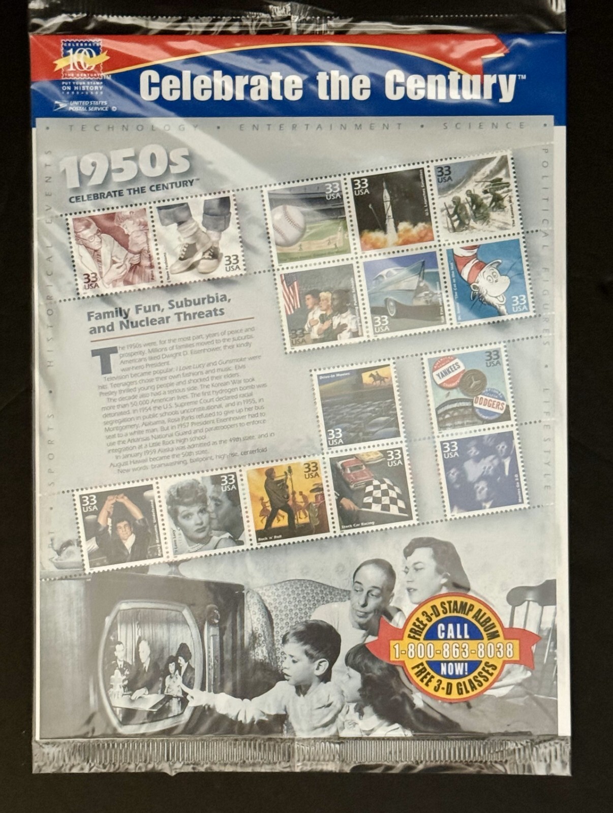 CELEBRATE THE CENTURY 1900-1990. Complete 10 Sheet Set of USPS Stamps