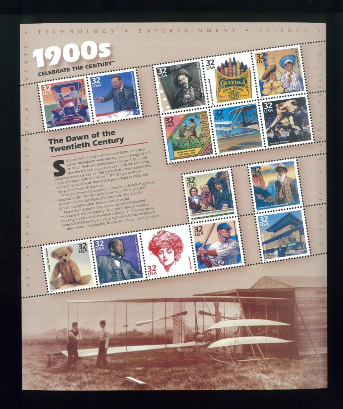United States 1900’s Celebrate The Century Postage Stamps #3182 MNH Full Sheet