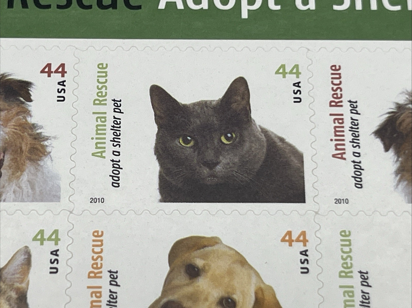 Animal Rescue Adopt a Shelter Pet Sheet of Twenty 44 Cent Postage Scott 4451-60