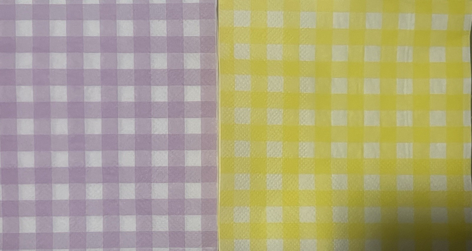 TWO Paper Beverage Decoupage Craft Napkin Easter Checker Pastel Yellow/purple 5”