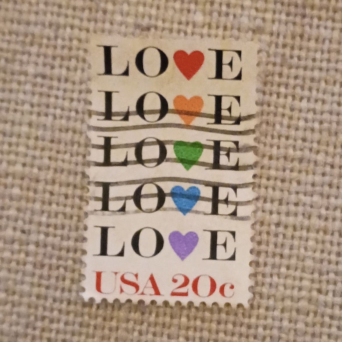 United States LOVE 20 Cent Multicolor USPS Postage Stamp Used Single