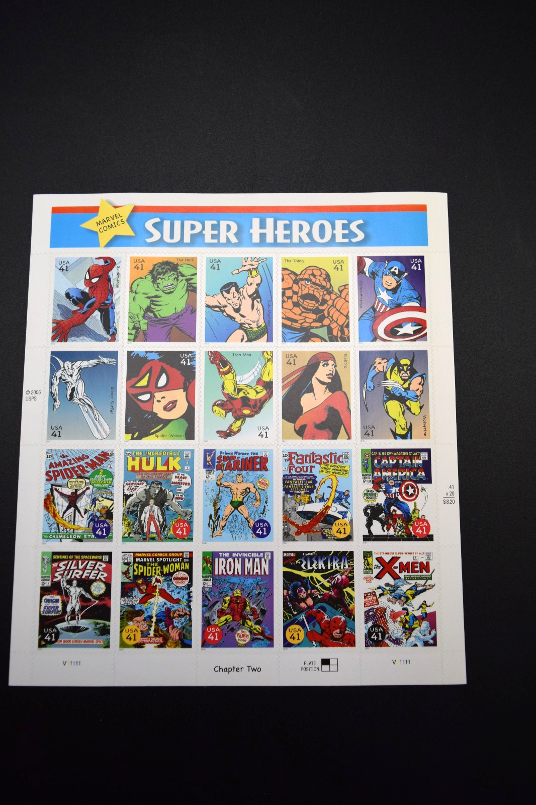 2006 Marvel Comics Super Heroes 41c US Stamps Scott #4159 Full Pane of 20 MNH