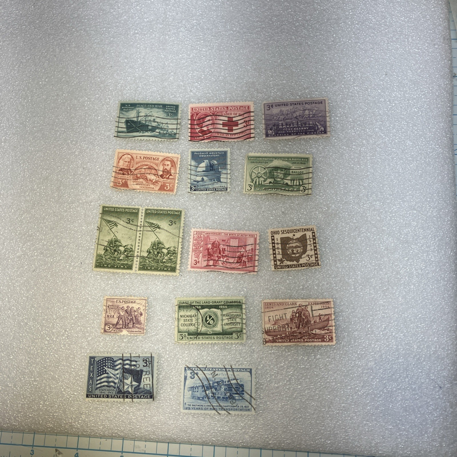 15 USED/Cancelled Commemorative 3c 1941-1955 US Stamps. Varied Lot. $1 Ships.