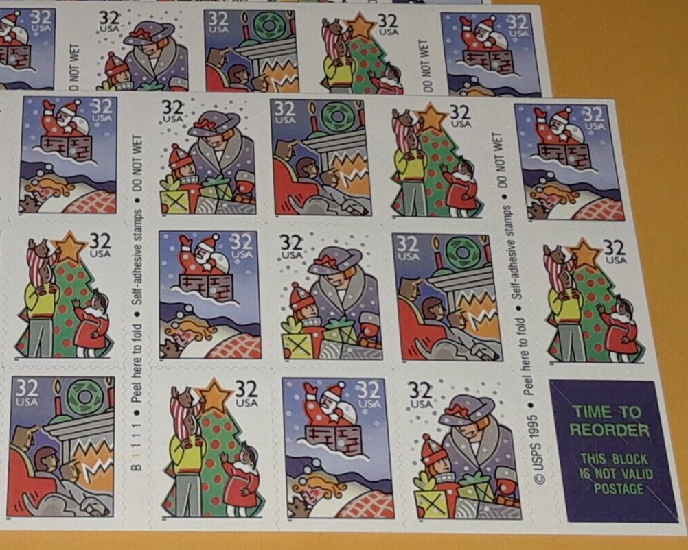 Three Panes x 20 = 60 of CHRISTMAS – FAMILY SCENES 32¢ US Stamps USA # 3113-3116