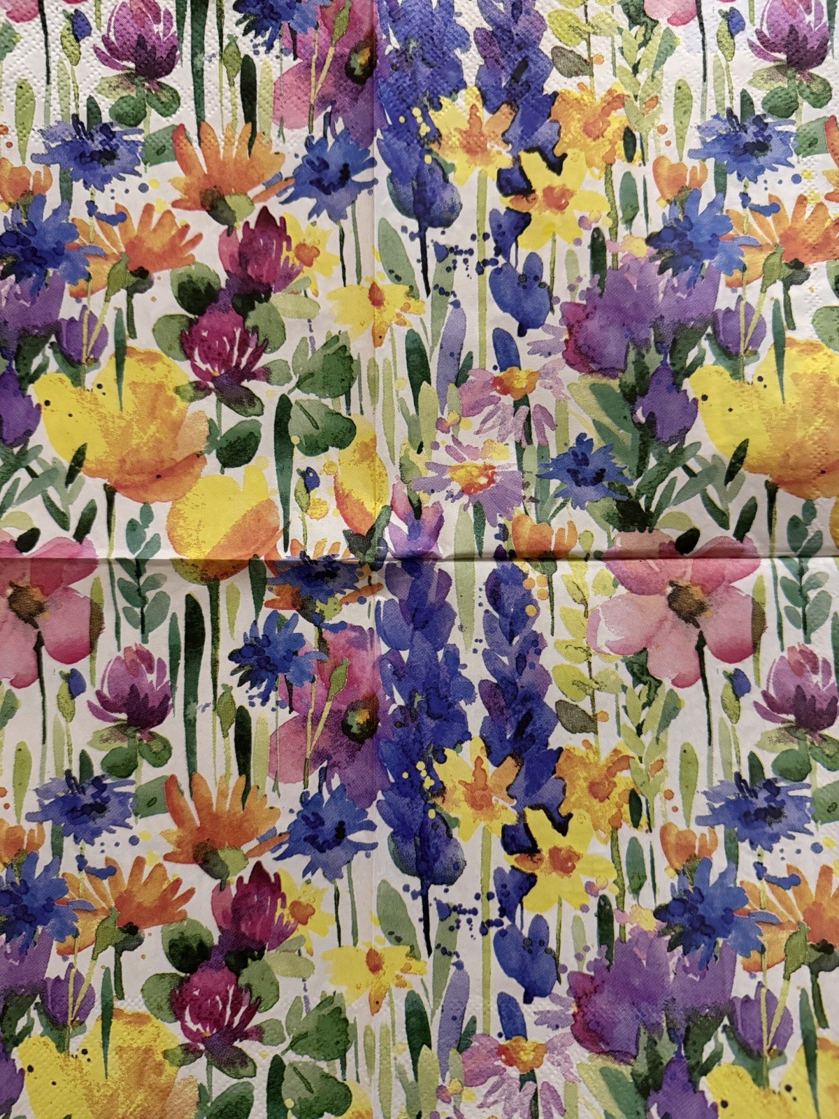 Three LUNCHEON Decoupage Craft Napkin Watercolor Wild Flowers/Floral 6.5”