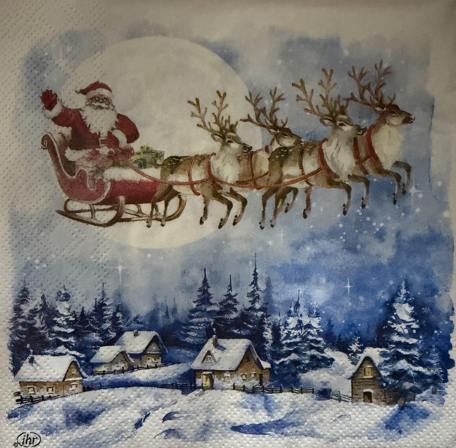 TWO Paper LUNCHEON Decoupage Napkins Reindeer Christmas SANTA Sleigh/toys Winter