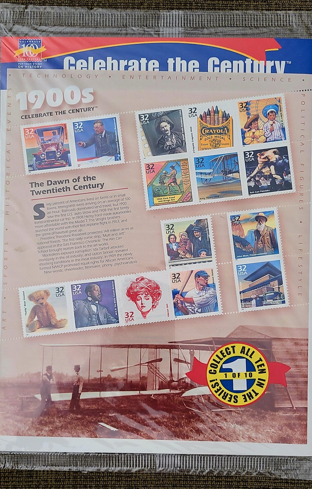 CELEBRATE THE CENTURY 1900-1990 Complete 10 Sheet Set US Stamps USA #3182-3191