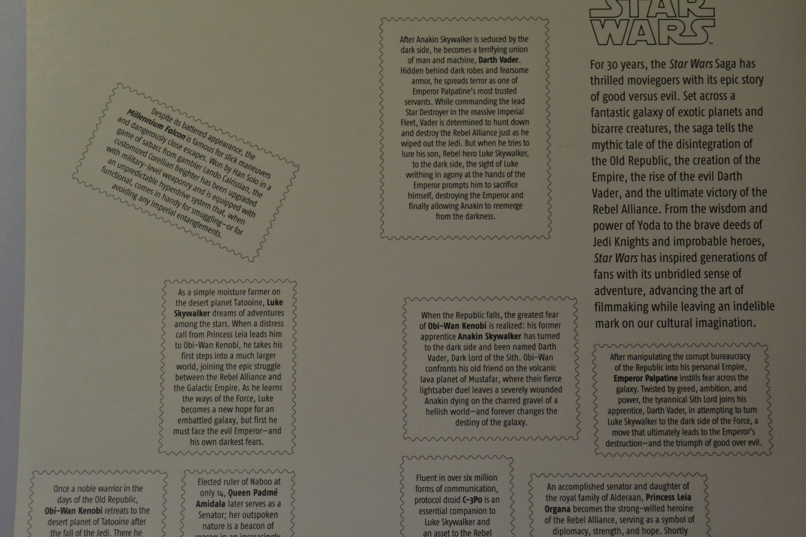 ONE SHEET OF STAR WARS CHARACTER ANNIVERSARY SET