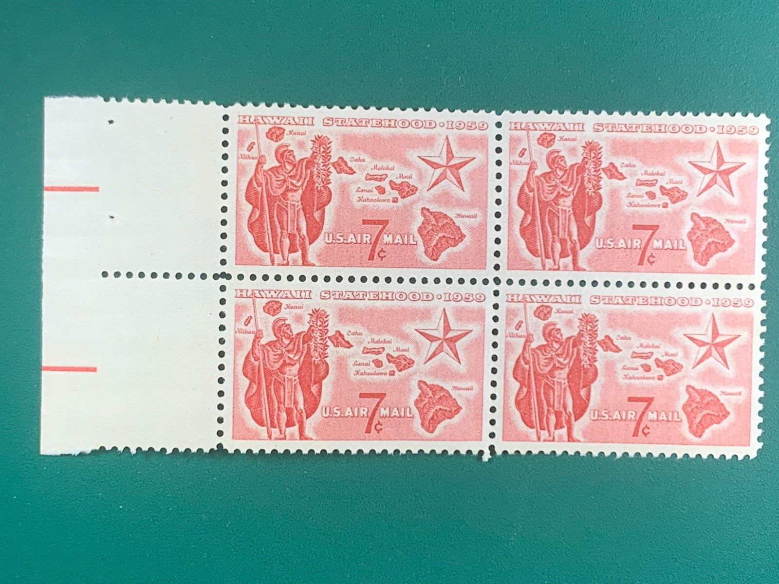 US Postage Hawaii Statehood Air Mail 1959 7Cents Plate Block Stamps Unused