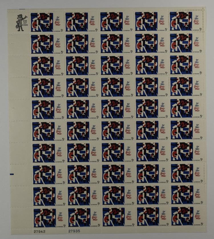 US SCOTT 1259 PANE OF 50 TO THE FINE ARTS STAMPS 5 CENTS FACE MNH