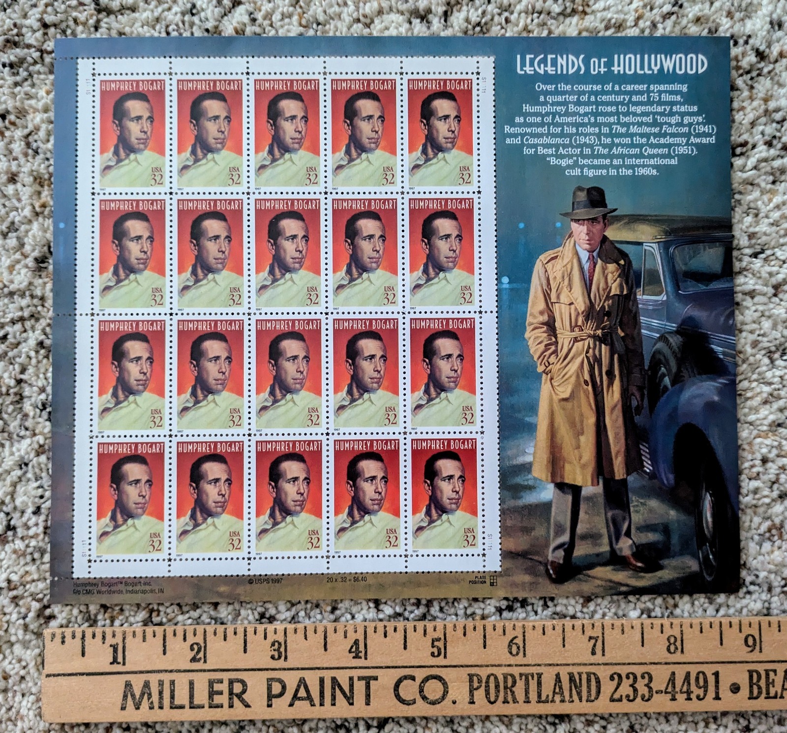 US Scott 3152 Pane OF 20 HUMPHREY BOGART Legends Of Hollywood 32 Cents Face MNH