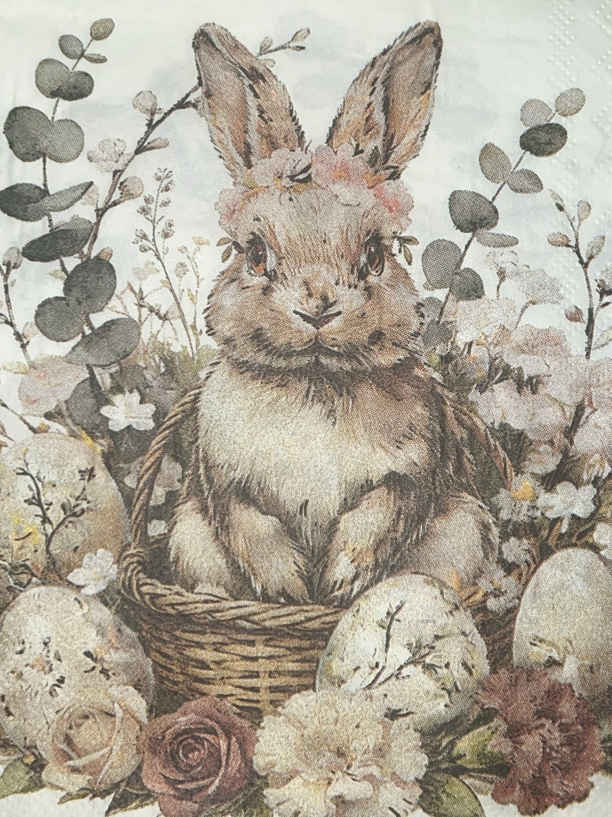 Two Paper LUNCHEON Decoupage Vintage Napkin Easter Bunny wildflower Rabbits 6.5”