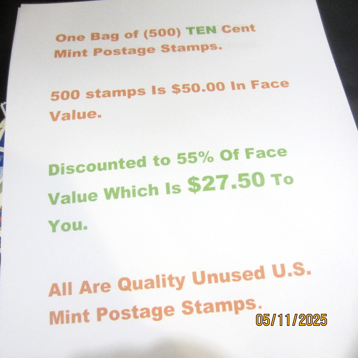 (500) TEN Cent Mint Unused Postage Stamps* Buy At 55% Of Face Value *STK C