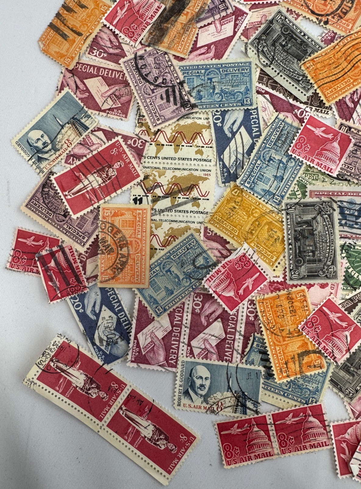 Vintage U.S. Airmail Special Delivery Stamp Lot 1940s-1960s Mixed Used Transport