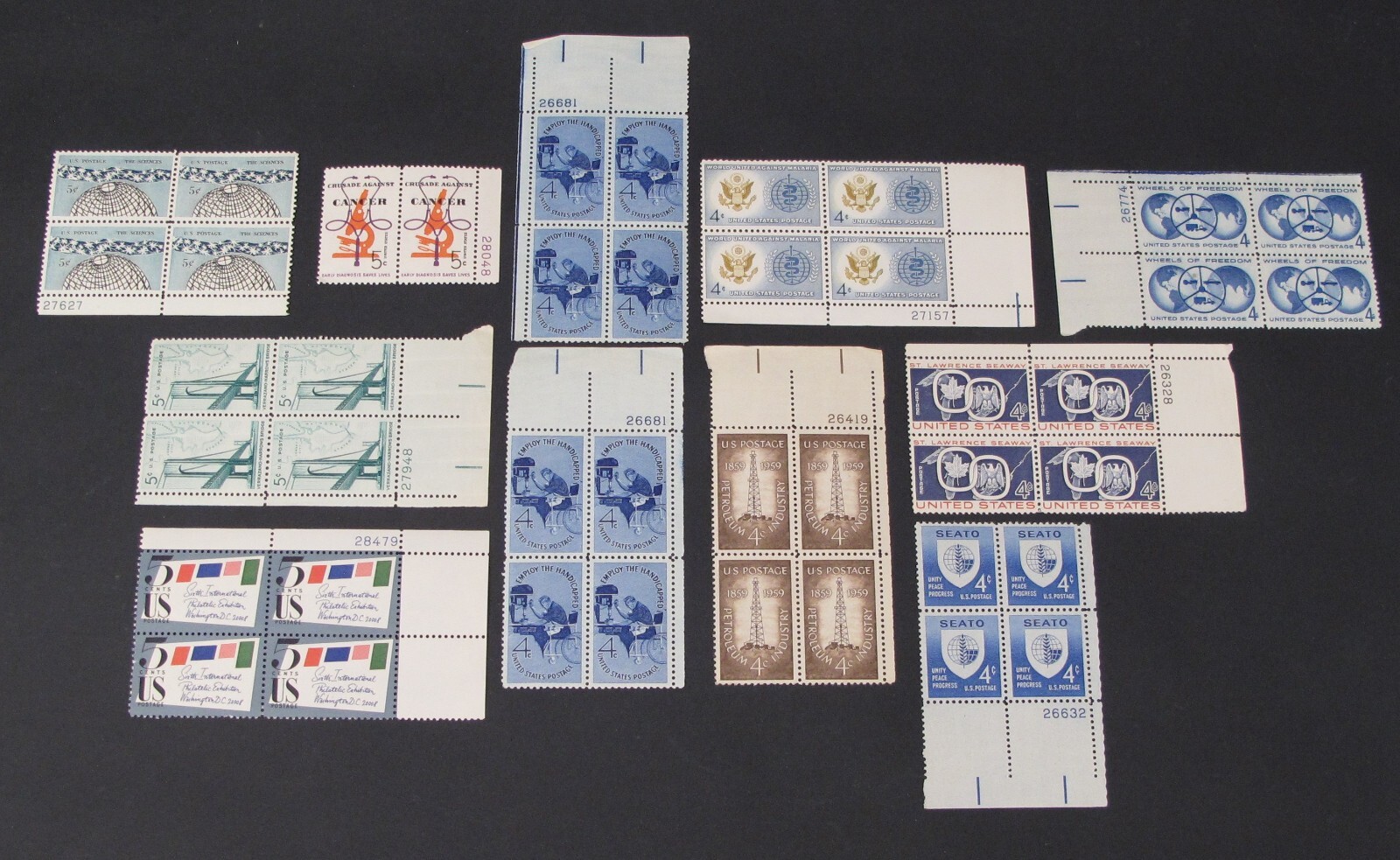 Lot of 10 US 4 and 5 Cent Postage Stamps 1958-1966