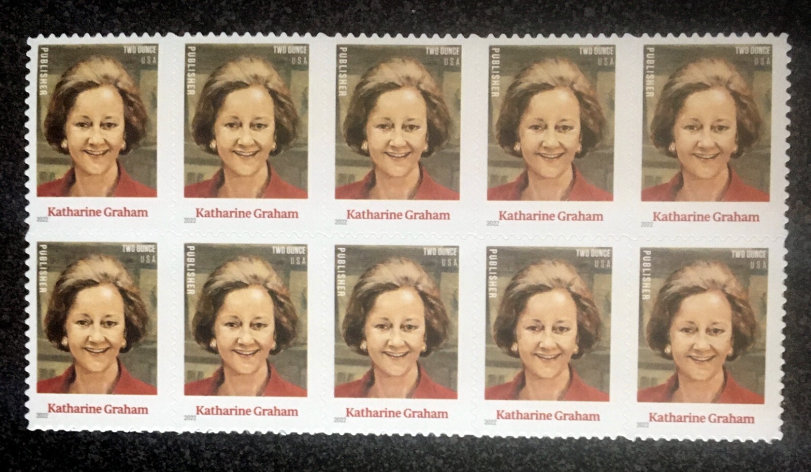 2022USA #5699 2oz Forever Rate Katherine Graham Block of 10 Mint From Sheet