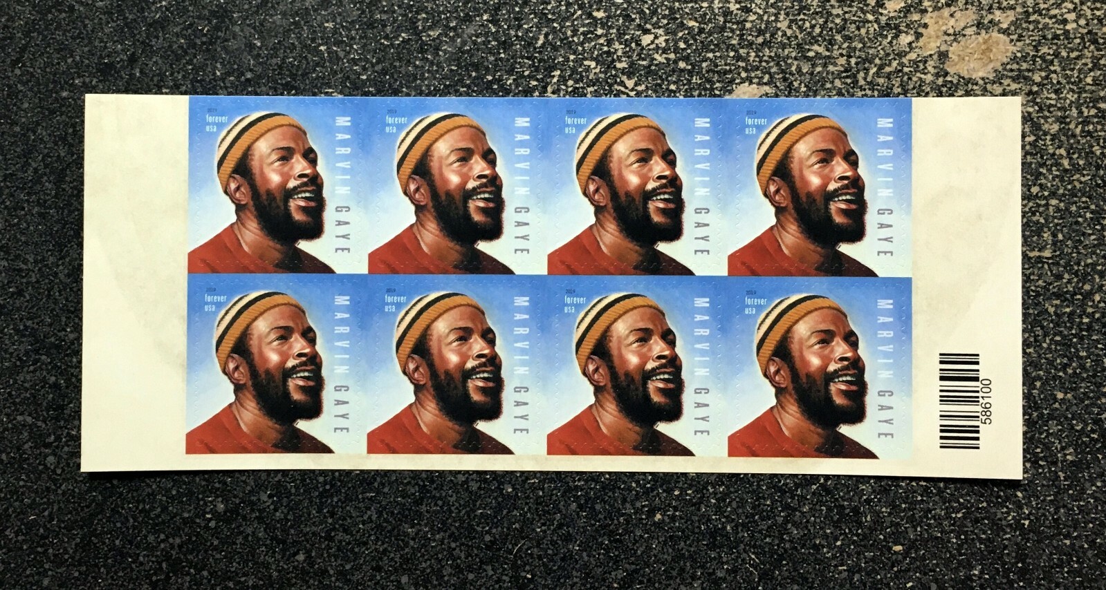 2019USA #5371 Forever – Marvin Gaye – Half Sheet of 8 Stamps – Mint music icon