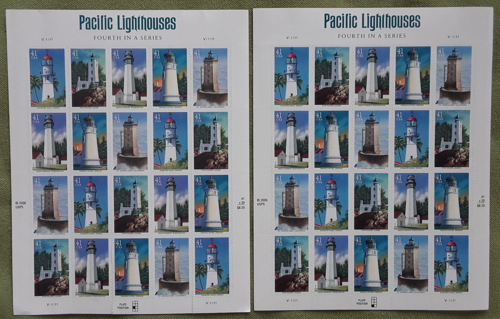 Combo: 2 each of SOUTHEASTERN 37¢, PACIFIC 41¢, GULL COAST 44¢ Lighthouses Stamp