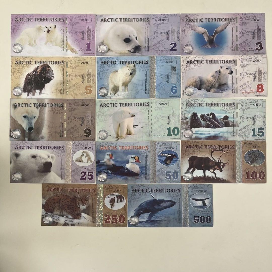 Arctic, Antarctic, commemorative banknotes, set of 14, unused, foreign