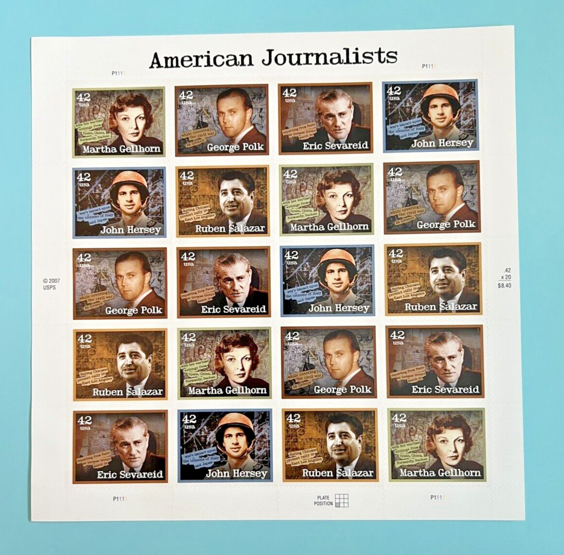 SCOTT #4248-4252 AMERICAN JOURNALISTS – 2 Sheets x 20 = 40 STAMPS 42¢ FV$16.80