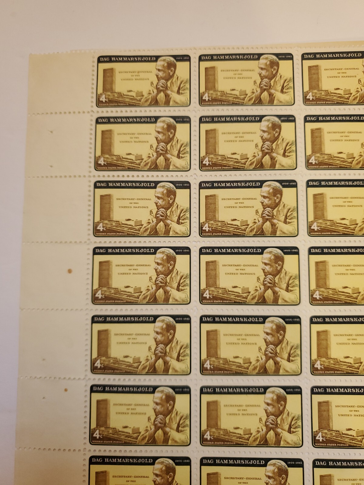 Dag Hammarskjold 4c Stamp 1961 US Postage 27279 Sheet of 40 Stamps