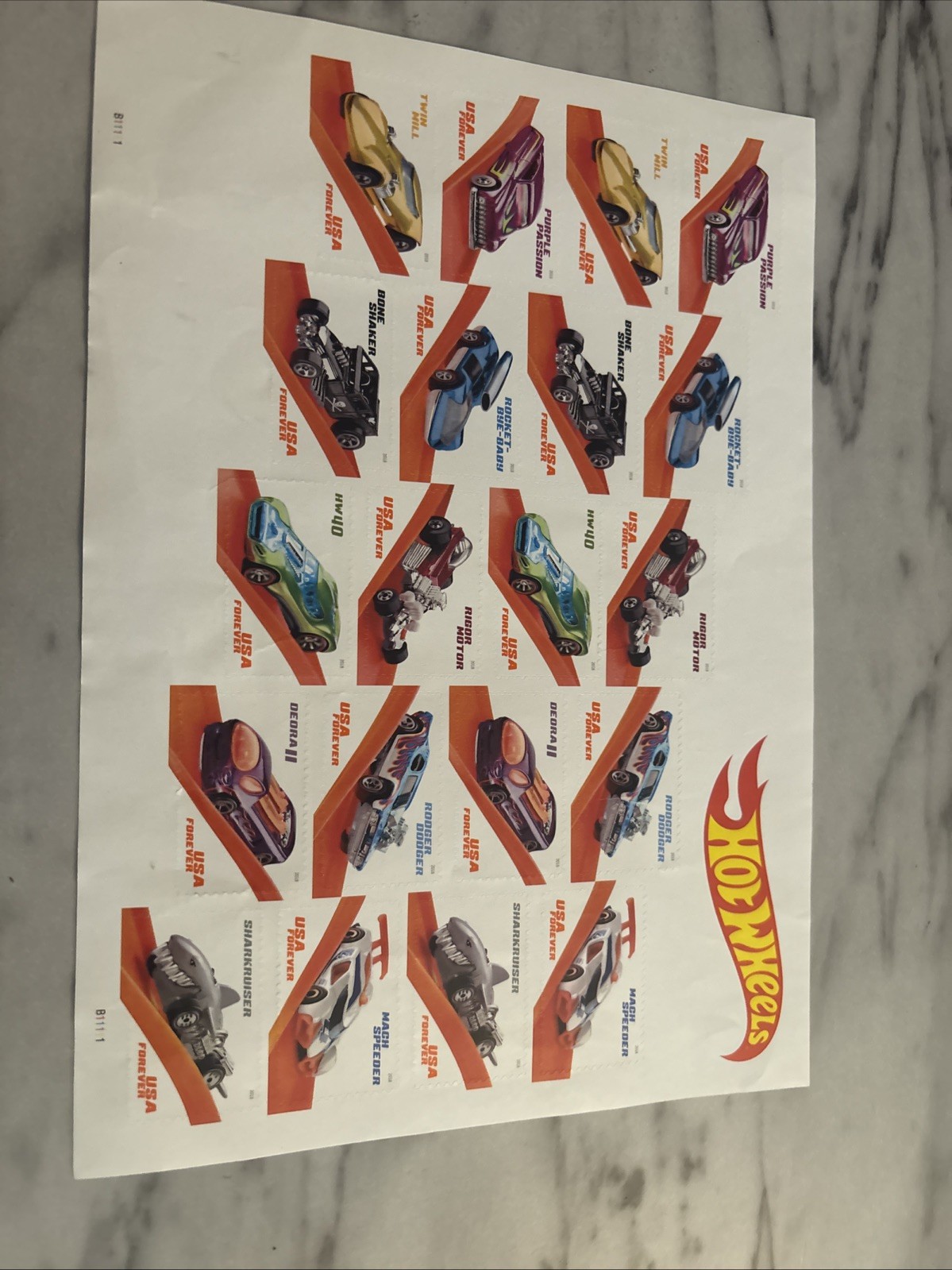 2018 Hot Wheels Forever USA Stamp Sheet Of 20, Multicolor