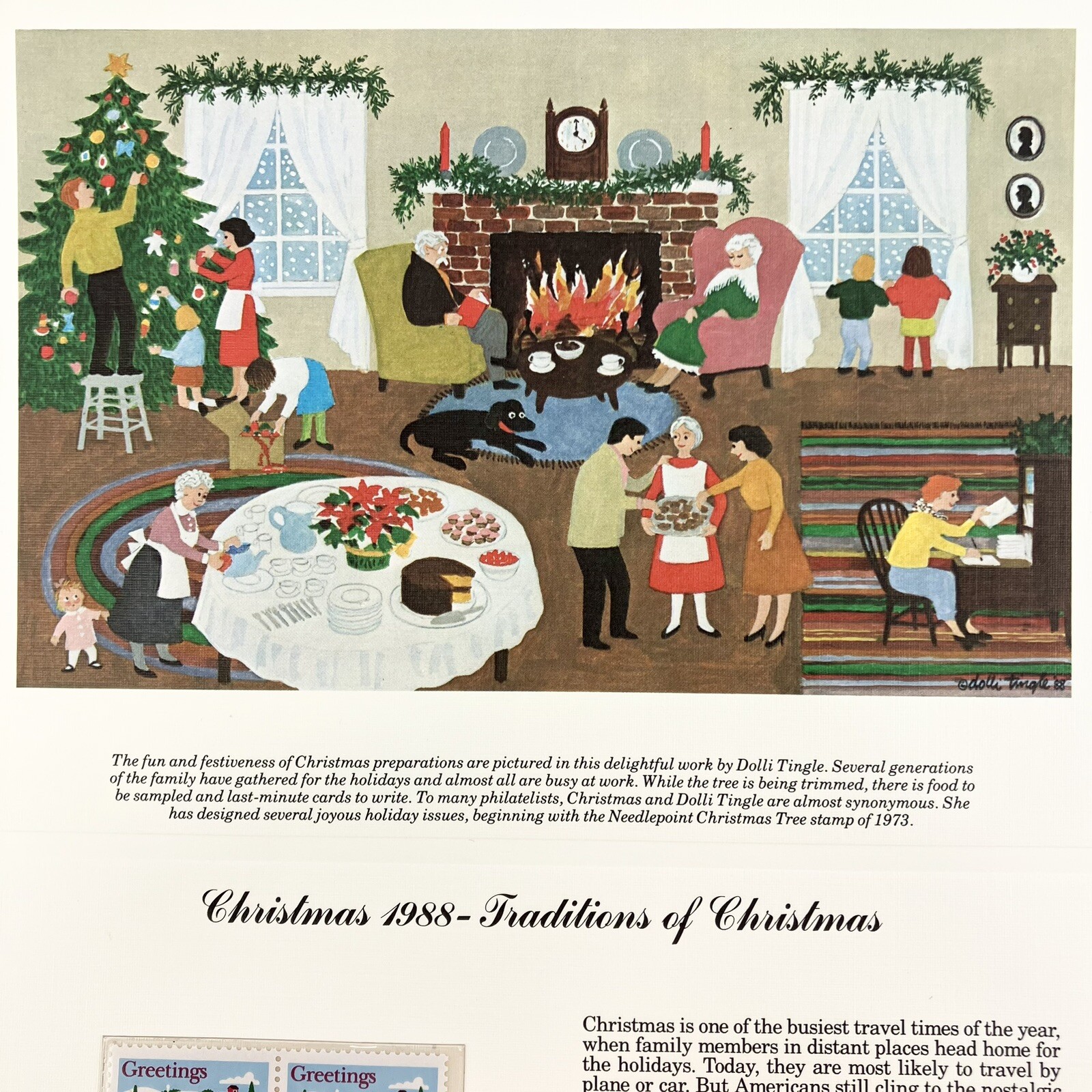 Dolli Tingle Traditions Of Christmas Postage Stamp Art USPS Farmable Gift 1988