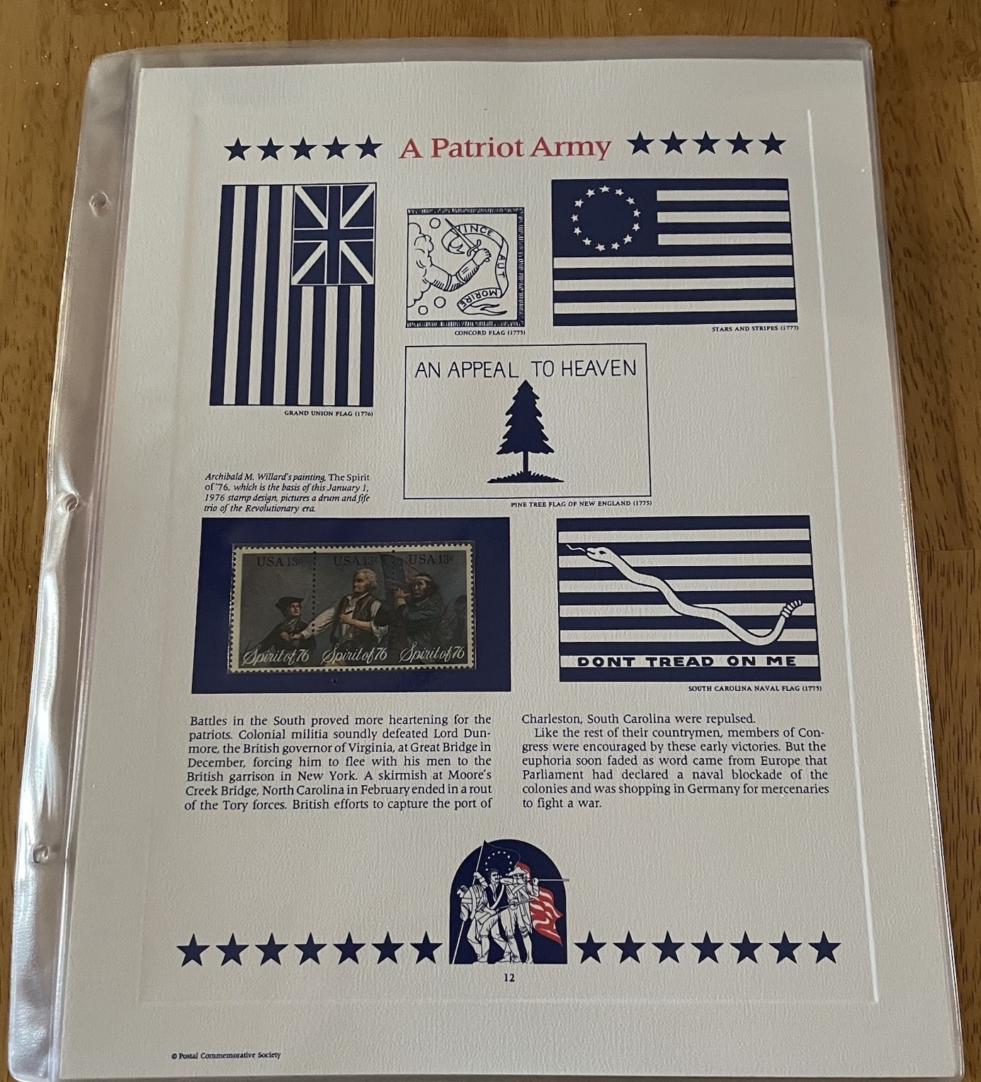 USA Stamp Series Panel A Patriot Army Postal Commemorative Society Pg 12