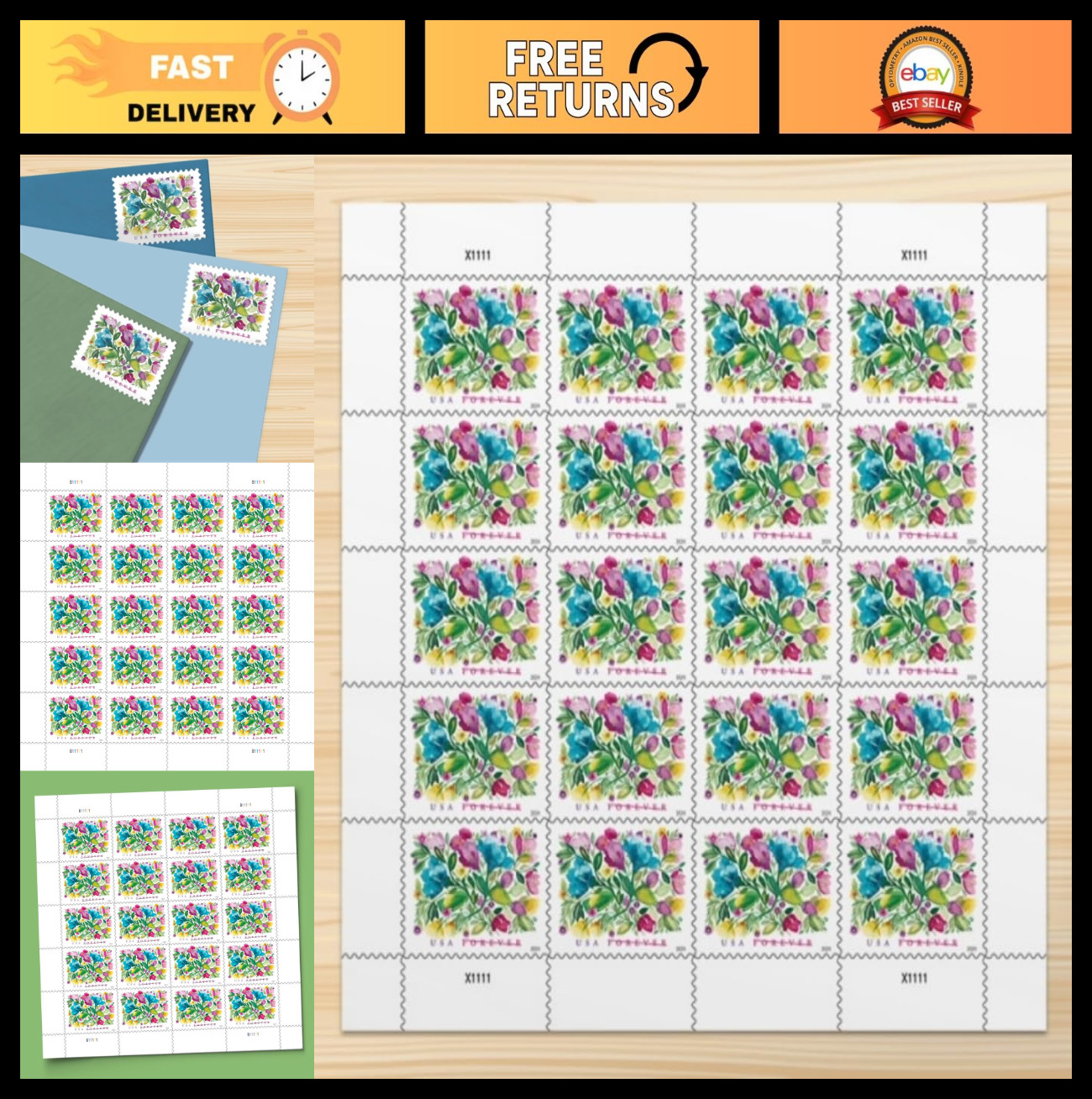 Celebration Blooms Forever Postage Stamps – Sheet of 20, USPS Floral Design