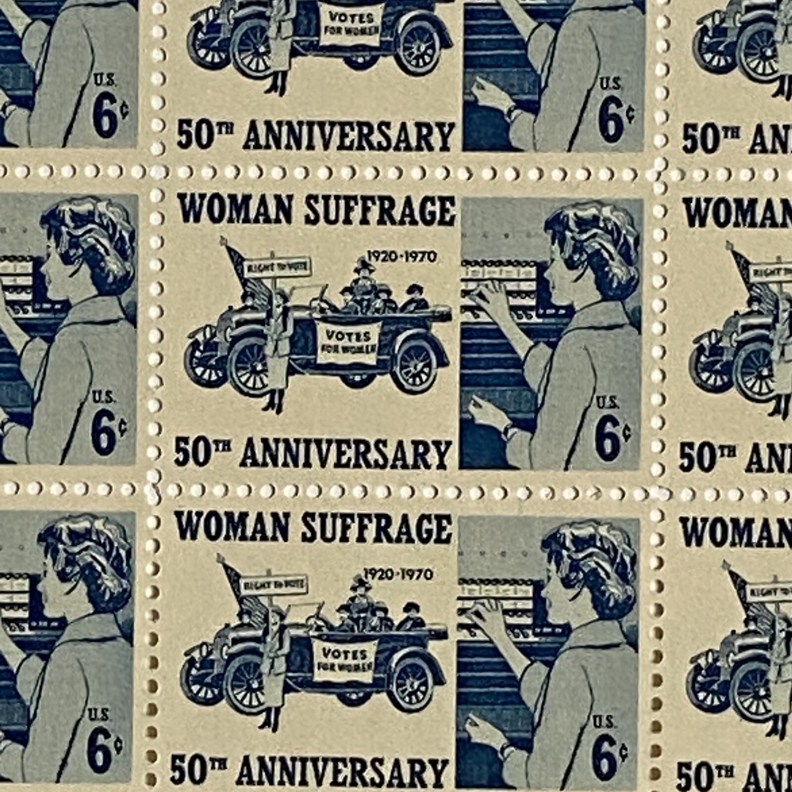 Woman Suffrage Sheet of 50 1970 6 Cent Stamps Scott #1406 MNH Blue White Vote