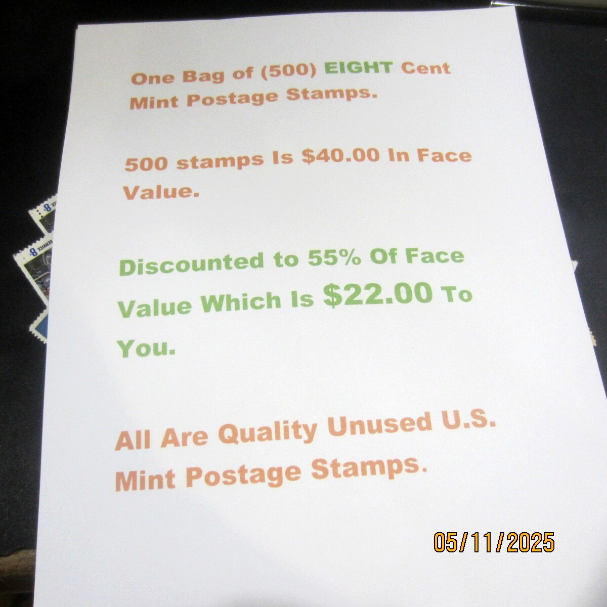 (500) EIGHT Cent Mint Unused Postage Stamps* Buy At 55% Of Face Value *STK A