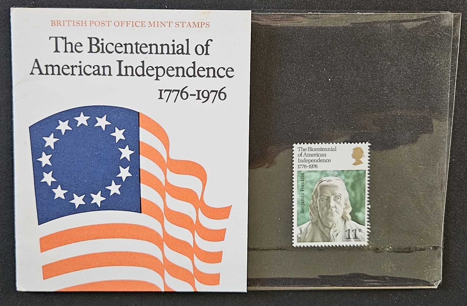 1976 UK POST OFFICE MINT STAMPS U.S. BICENTENNIAL FRANKLIN PRESENTATION PACK