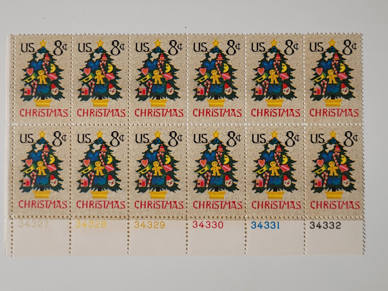 US Stamp 1973 Needlepoint Chritmas Tree 8c Block of 12 Scott #1508 MNH