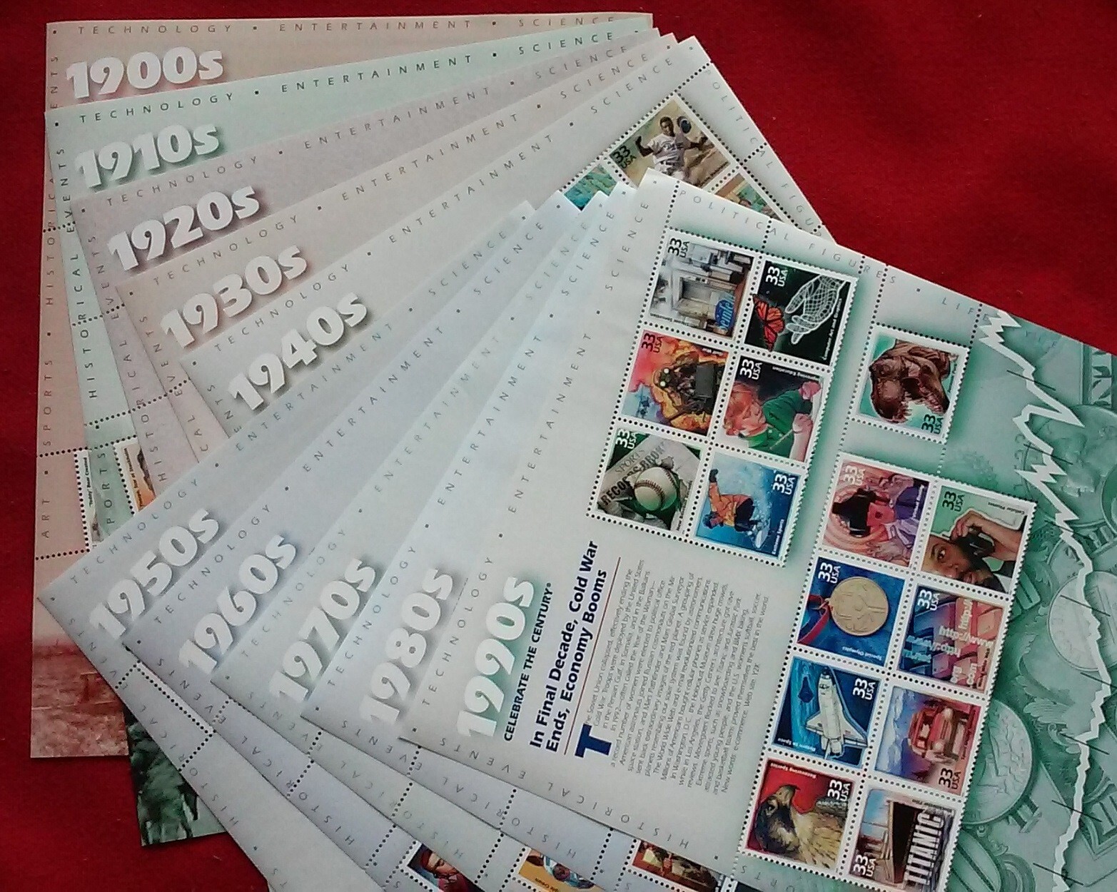 CELEBRATE THE CENTURY 1900-1990. Complete 10 Sheet Set US Stamps USA # 3182-3191