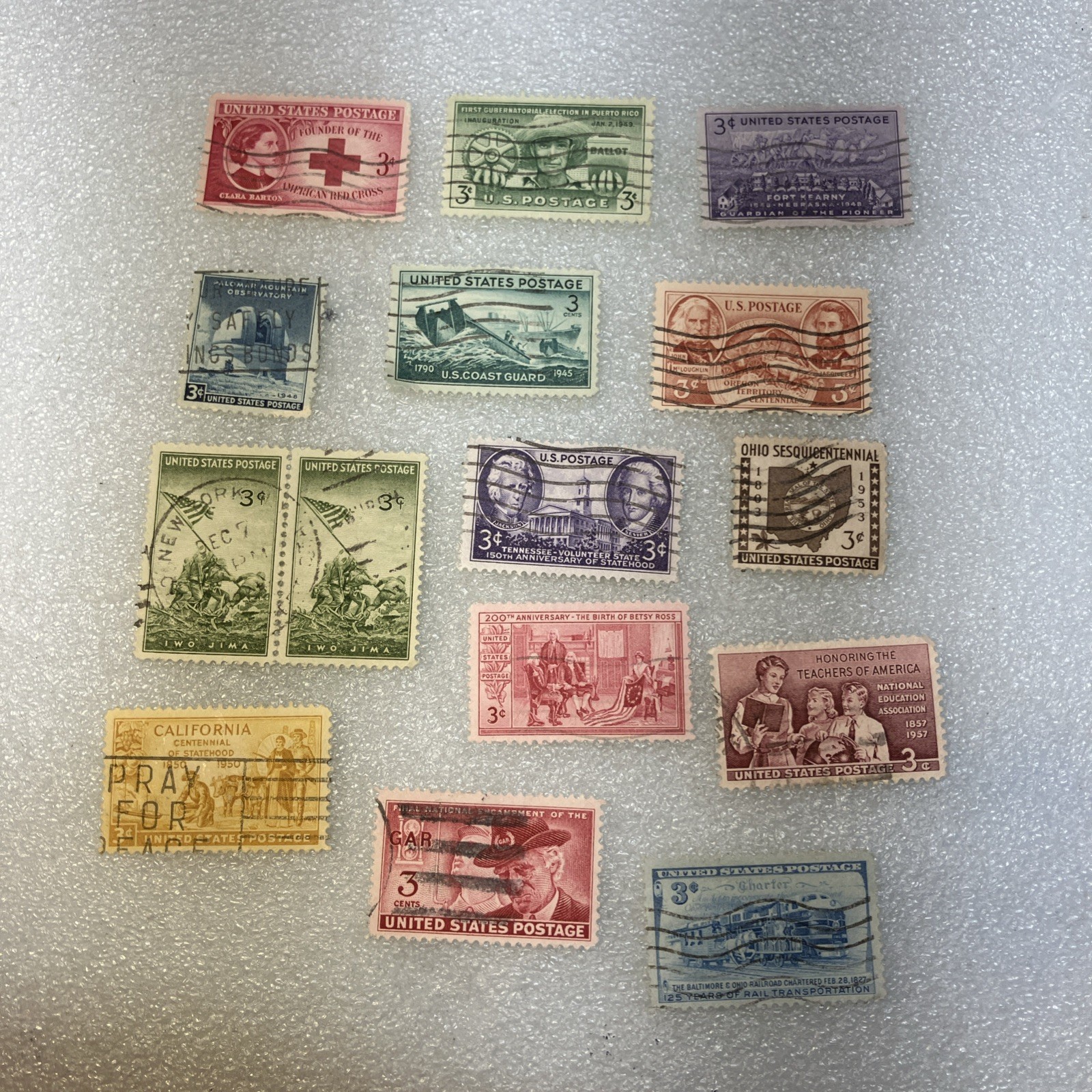 15 USED/Cancelled Commemorative 3c 1941-1955 US Stamps. Varied Lot. $1 Ships.