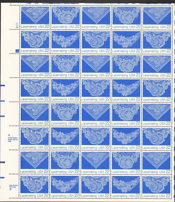 United States 22¢ LACEMAKING #2351-54 MNH Full SHEET FACE VALUE